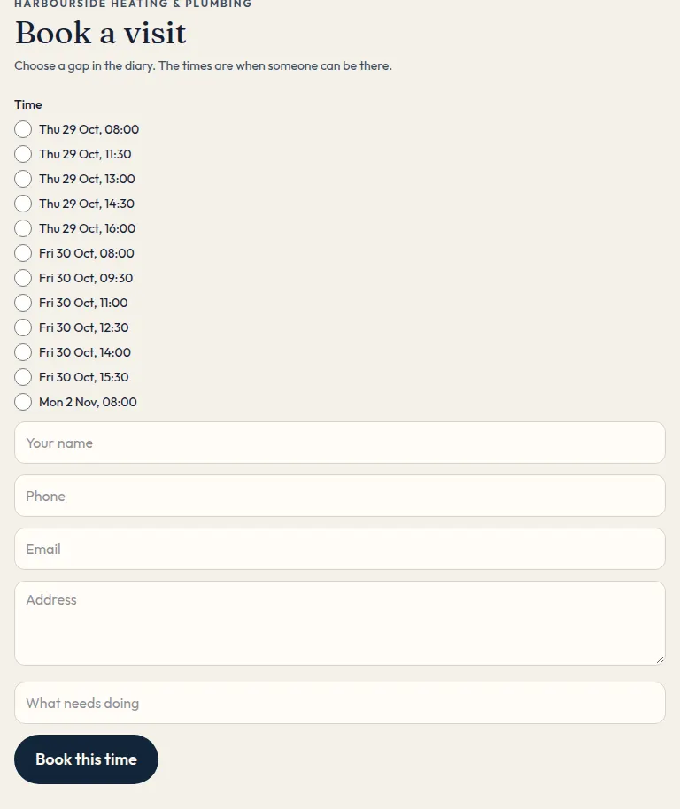 The public booking page for the sample firm.