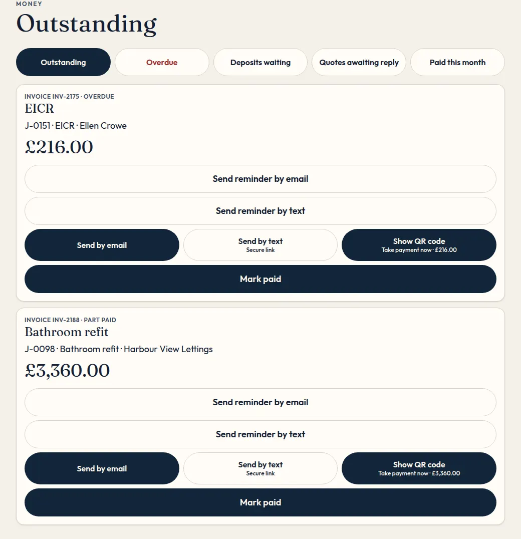 The invoices list, filtered by what is still to pay.