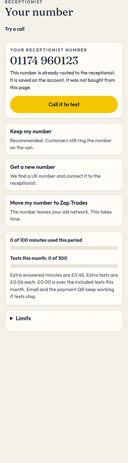 The receptionist number page on a phone.