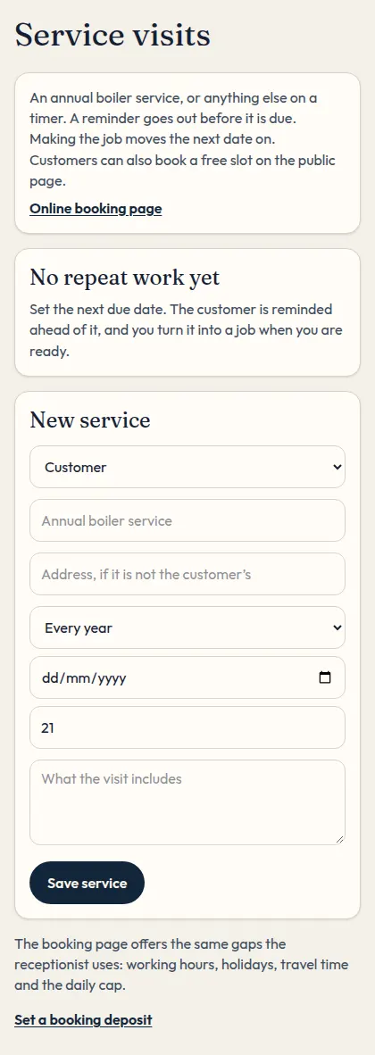 Repeat service visits on a phone.