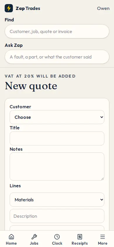 A quote on a phone, ready to email or text to the customer.